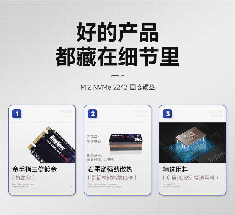 KingSpec/金胜维 NVMe固态硬盘m2 2242 PCIe3.0*2 SSD